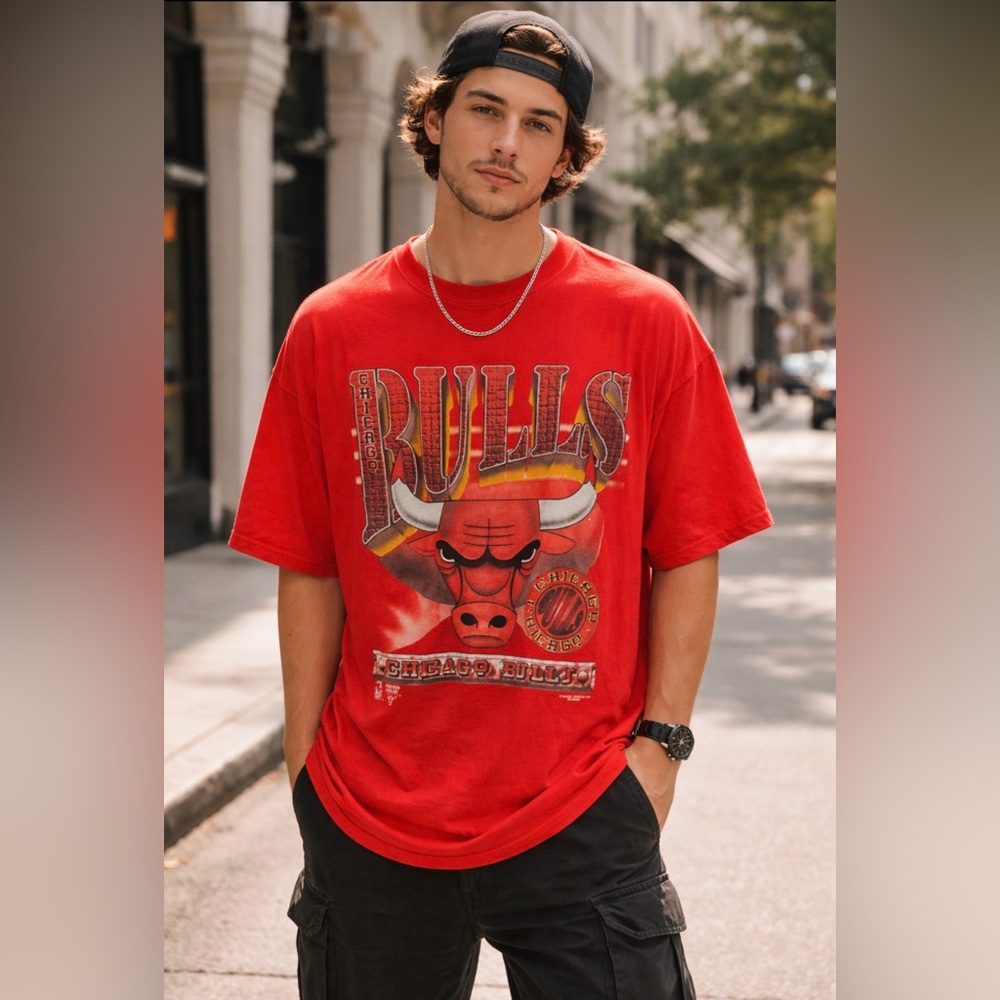 Vintage Single‎ Stitch Chicago Bulls Tee Size XL Made In USA Retro Basketball